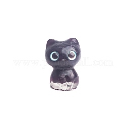 Resin Cat Display Decoration, with Natural Garnet Chips inside Statues for Home Office Decorations, 25x22x34mm