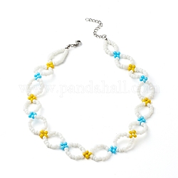 Collier de perles de rocailles rondes en verre pour les femmes adolescentes, blanc, 13.38 pouces (34 cm)
