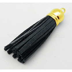 Golden Brass Suede Tassels for Cell Phone Straps Making, Marine Blue, 55~65x12mm, Hole: 1.5mm