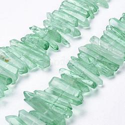 Natural Quartz Crystal Points Beads Strands, Dyed, Nuggets, Pale Green, 15~30x4~8x4~7mm, Hole: 1mm, 8 inch
