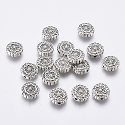Tibetischer stil legierung perlen, Bleifrei und cadmium frei, Flachrund, Antik Silber Farbe, 10x4 mm, Bohrung: 1.5 mm