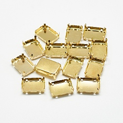 201 Stainless Steel Sew on Prong Settings, Claw Settings for Pointed Back Rhinestone, Rectangle, Golden, Tray: 17x12mm, 17.5x12.5x6.5mm, Hole: 1mm