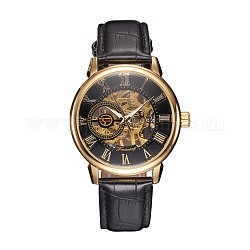 合金の腕時計ヘッド機械式時計  PU leartherコード時計バンド付き  ガンメタ色＆ゴールデン  254x20ミリメートル  ウオッチヘッド：48x45x13ミリメートル ：ウオッチフェス：35ミリメートル