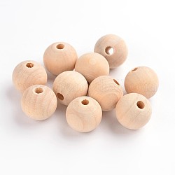 Perles de bois non finies kissitty, perles en bois naturel perles d'espacement, ronde, mocassin, 16mm