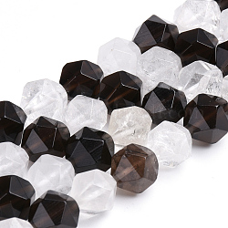 Natural Quartz Crystal and Smoky Quartz Beads Strands, Faceted, Round, 9.5~10x10mm, Hole: 1mm, about 40pcs/strand, 16.3 inch