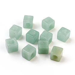 Perle europee di avventurina verde naturale, perline con foro grande, cubo, 10x10x10mm, Foro: 4.5~5 mm