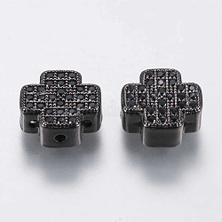 Pendentifs avec zircon cubiques à micro-pavés en laiton, liens multi-brins, croix, noir, gunmetal, 10x10x4mm, Trou: 1mm