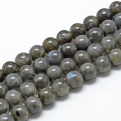 Natural Labradorite Beads Strands, Round, 8~9mm, Hole: 1mm, about 45~48pcs/strand, 15.7 inch