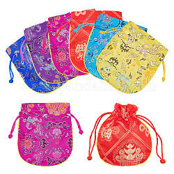 HOBBIESAY 12Pcs 6 Colors Silk Packing Pouches, Drawstring Bags with Mixed Patterns, Mixed Color, 13~13.5x11.4~12cm, 2pcs/color