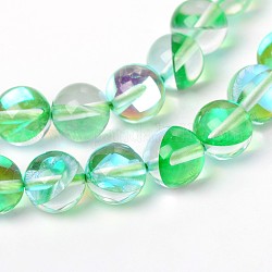 Synthetical Moonstone Round Beads Strands, Holographic Beads, Dyed, Spring Green, 12mm, Hole: 1mm, about 33pcs/strand, 15.5 inch