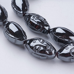 Non-magnetic Synthetic Hematite Beads Strands, Arhat Head, 26x15x14mm, Hole: 1.5mm, about 15pcs/strand, 15.3 inch(39cm)
