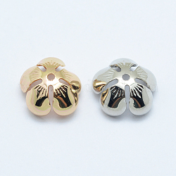 Brass Bead Caps, Long-Lasting Plated, Flower, 5-Petal, Mixed Color, 13x5.5mm, Hole: 1mm