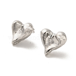 Aretes de latón con revestimiento en forma de corazón, sin plomo y cadmio, Platino, 17.5x19mm