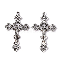 Tibetan Style Alloy Pendants, For Easter, Crucifix Cross Pendant, Antique Silver, Lead Free and Cadmium Free, 43.5x26x3mm, Hole: 2mm