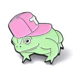 Cartoon-Frosch mit Hut-Emaille-Pin, Tierlegierung Emaille Brosche für Kleidersäcke, Elektrophorese schwarz, rosa, 26x25x11 mm, Stift: 1 mm