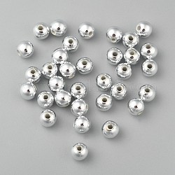 Perles rondes acryliques de placage en plastique, Plaqué Argent, 6mm, Trou: 1mm, environ 4500 pcs / livre