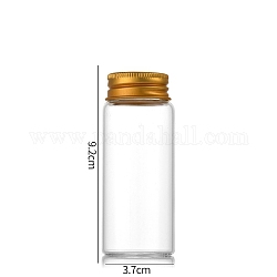 Botellas de vidrio transparente contenedores de abalorios, tubos de almacenamiento de cuentas con tapa de rosca y tapa de aluminio, columna, dorado, 3.7x9 cm, capacidad: 70ml (2.37fl. oz)