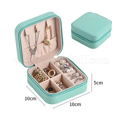 Cajas con cremallera para guardar joyas de piel sintética., Estuche organizador de joyas portátil de viaje para collares., pendientes, anillos, cuadrado, turquesa, 10x10x5 cm