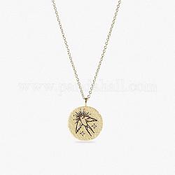 Titanium Steel Flat Round Pendant Necklaces, Rolo Chain Necklace for Women, Bird, 17-3/4 inch(45cm)