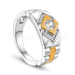 Shegrace 925 Fingerring aus Sterlingsilber, Mit Uhrenkette und Mikropavé-AAA-Zirkonia mit echtem, 18 Karat vergoldetem Rhombus, Platin & golden, 22 mm