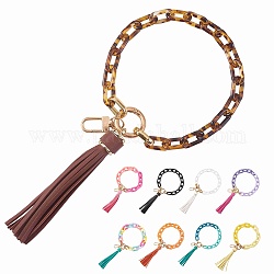 Porte-clés bracelet à maillons de chaîne, porte-clés pompon bracelet acrylique, avec les accessoires en alliage, brun coco, 29 cm