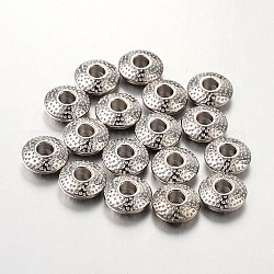 Séparateurs perles en alliage de style tibétain, sans plomb et sans cadmium, plat rond, platine, 8x3mm, Trou: 2.5mm