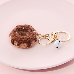 Baumwolle häkeln Essen Schlüsselanhänger, mit eisernen Verschlüsseanhängern & Karabinerverschlüssen & Glocke, Donut, 13x4.8 cm