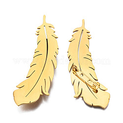 201 Stainless Steel Feather Lapel Pin, Creative Badge for Backpack Clothes, Nickel Free & Lead Free, Golden, 82x26x7mm, Pin: 0.7mm