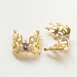 Perni per la testa del copricapo della strega con pavé di ottone viola medio con zirconi cubici, per la produzione di perle barocche, oro, 16x18mm