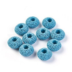 Perles de pierre de lave naturelle, teinte, rondelle, bleu profond du ciel, 15.5~16x9.7~10mm, Trou: 5~5.4mm