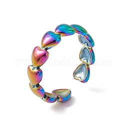 Ion Plating(IP) 304 Stainless Steel Heart Wrap Open Cuff Ring for Women, Rainbow Color, US Size 6 1/2(16.9mm)