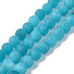Chapelets de perles de jade teintes naturelles, mat, ronde, bleu profond du ciel, 8~8.5mm, Trou: 1mm, Environ 47~48 pcs/chapelet, 14.69''~14.96'' (37.3~38 cm)