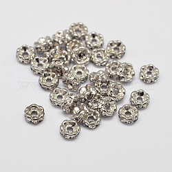 Flower Brass Rhinestone Bead Spacers, Platinum, 4x2mm, Hole: 1mm