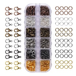 Alloy Lobster Claw Clasps and Iron Open Jump Rings, Antique Bronze & Gunmetal & Golden & Red Copper & Silver & Platinum, 12x6mm, Hole: 1.2mm, 132pcs/box, 5x0.7mm, 840pcs/box