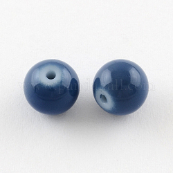 Perles en verre peintes, cuisson des peintures, ronde, bleu marine, 8mm, Trou: 1.3~1.6mm, Environ 100 pcs/chapelet, 31.4 pouce