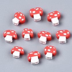Manuell Polymer Ton Perlen, Pilz, rot, 9~13x8.5~12x4~5 mm, Bohrung: 1.8 mm