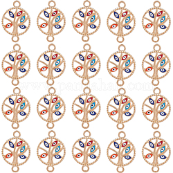 SUNNYCLUE 1 Box 40Pcs Tree of Life Charms Bulk Evil Eye Connectors Gold Enamel Hollow Flatback Trees Eyes Connector Link Charms for Jewelry Making Charms Women DIY Necklaces Earrings Bracelets Crafts