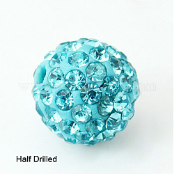 Perline strass polimero argilla, perline palla di disco, grado a, tondo, mezzo forato, acquamarina, 10mm, Foro: 1 mm