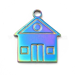 Placage ionique (ip) 201 pendentifs en acier inoxydable, breloques de la maison, couleur arc en ciel, 23x19.5x1.5mm, Trou: 2.5mm