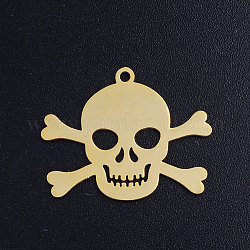201ステンレス鋼ペンダント  海賊風の頭蓋骨  ゴールドカラー  19.5x24.5x1mm  穴：1.5mm