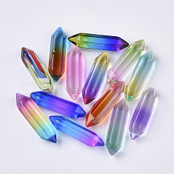 Glass Double Terminated Point Beads, No Hole/Undrilled, Bullet, Mixed Color, 30~32x8~9x8mm