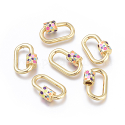 Brass Screw Carabiner Lock Charms, with Enamel, for Necklaces Making, Long-Lasting Plated, Cadmium Free & Lead Free & Nickel Free, Oval, Colorful, Real 18K Gold Plated, 23x15x2mm, Screw: 7.5x6.5x6.5mm
