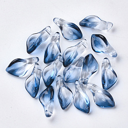 Двухцветные прозрачные стеклянные подвески, Petaline, Marine Blue, 20x10.5x6 мм, отверстие : 1.2 мм