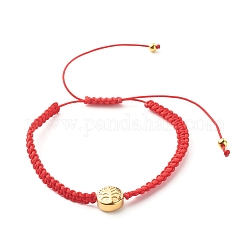 Baum des Lebens flach runde Perlen geflochtenes Perlenarmband, verstellbare Armbänder für Männer Frauen, rot, 1/4 Zoll (0.5 cm), Innendurchmesser: 1-3/4~4 Zoll (4.5~10 cm)