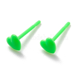 Eco-Friendly Plastic Stud Earrings, Heart, Lime, 4x4.5x1mm, Pin: 0.8mm