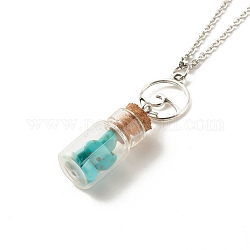 Collar con colgante de botella de vidrio con chips sintético de turquesa, collar de botella de deseo con amuleto de onda de aleación para mujer, 17.91 pulgada (45.5 cm)