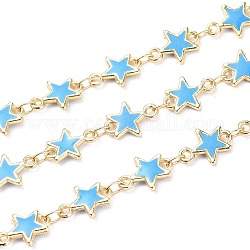 Cadenas de eslabones de estrella de esmalte de aleación hechas a mano de 3.28 pie, soldada, Plateado de larga duración, sin plomo y el cadmio, dorado, cielo azul profundo, 11x8x1.6mm