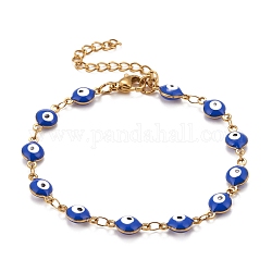 Emaille Oval mit bösem Blick Gliederketten Armband, Vakuumbeschichtung 304 Edelstahlschmuck für Frauen, golden, Blau, 6-1/2 Zoll (16.5 cm)