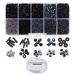 Kit fai-da-te per gioielli, di cui 12/0 perline di vetro, Perline di tromba in vetro, Perline acrilico, perle di argilla polimerica, Filo di cristallo, nero, perline: 5460 pz / set