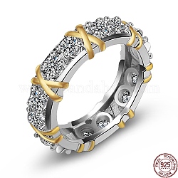925 anello da dito da donna in argento sterling placcato rodio con micro pavé di zirconi trasparenti, croce, Vero platino placcato, 5.1mm, misura degli stati uniti 7 (17.3mm)